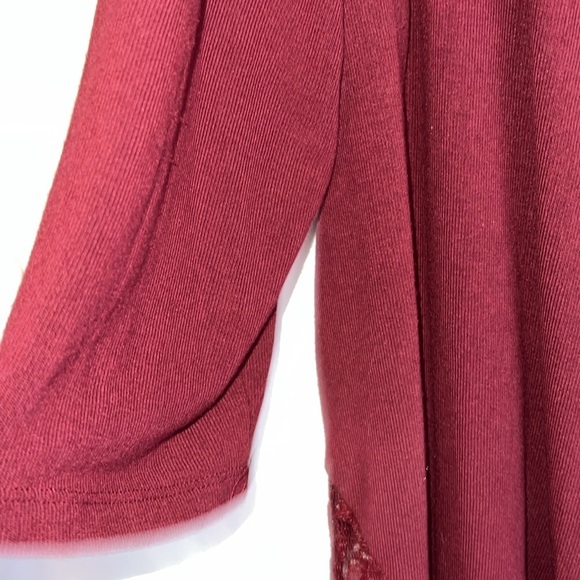 Cardigan, Plus Size, PTP 28”, L 33-37”, soft material with lace hips, Maroon - Picture 3 of 4